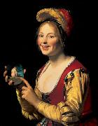 Smiling Girl, a Courtesan, Holding an Obscene Gerard van Honthorst